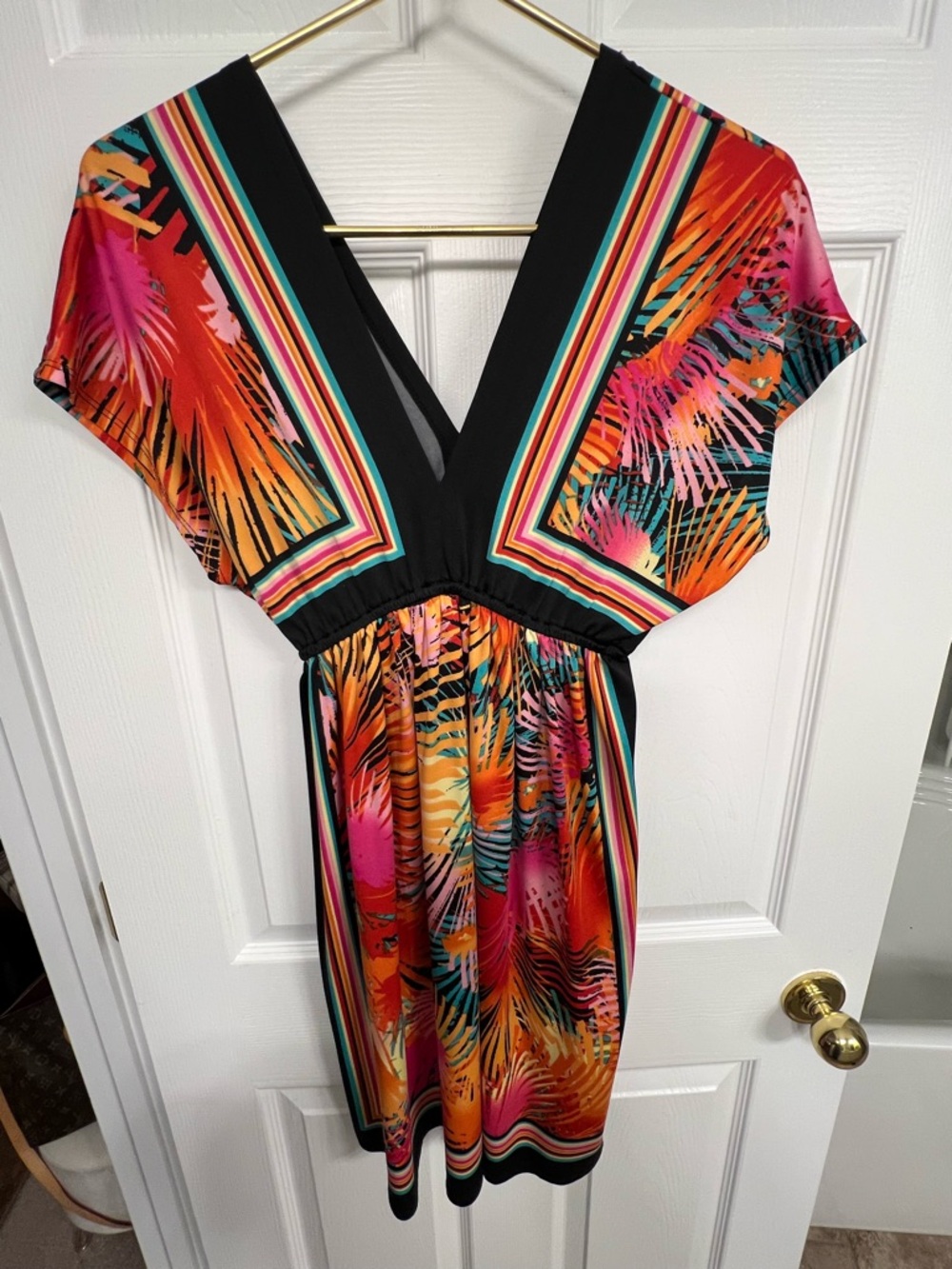 bailey blue Black Dress with Multicolor Striped Lining